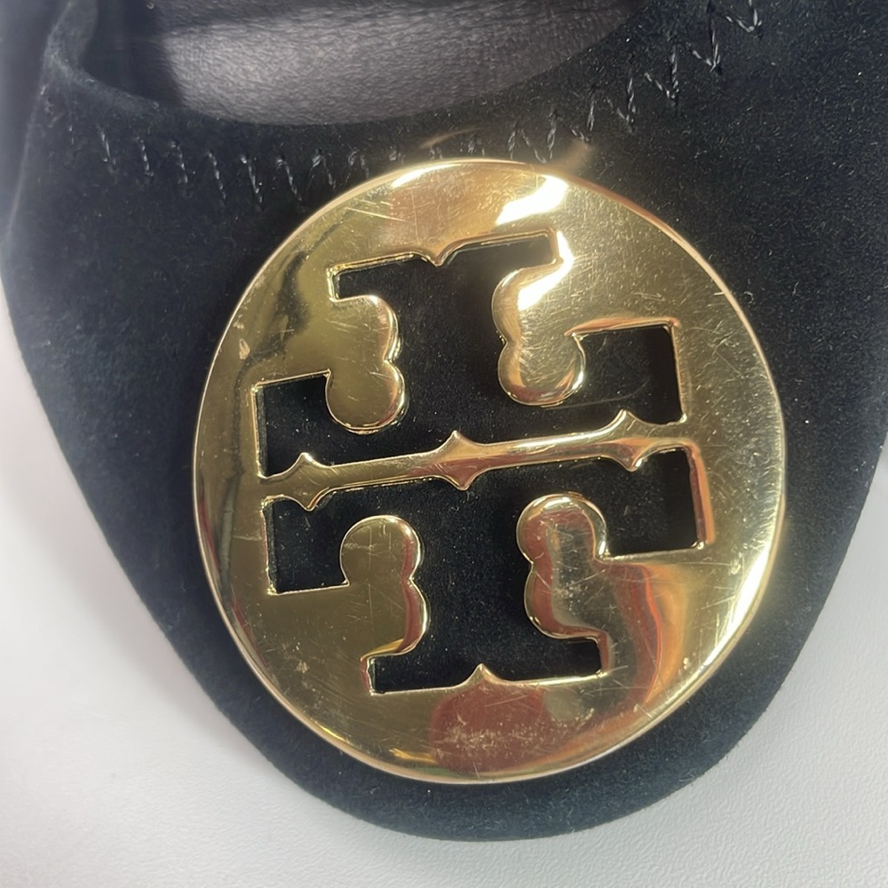 Tory Burch Reva Black Suede Gold Hardware Ballet Flat Size 7 M - Picture 3 of 11